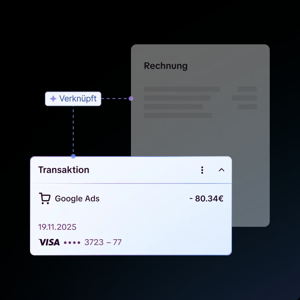 Candis verknüpft eine Rechnung automatisch mit der passenden Google-Ads-Kreditkartentransaktion über 80,34 €.